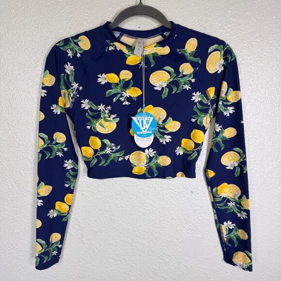 Wet Other - Lemon Print Swim Top Women Medium Crop Shirt Rashguard Surf Resort WET NEW $108
